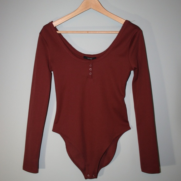 Brick Red Long-Sleeve Bodysuit - Picture 2 of 4